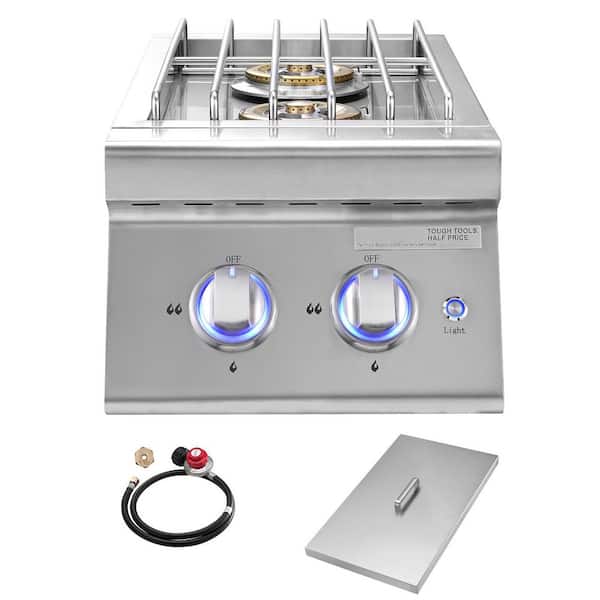 Double Grilling Side-Burners, 2 x 17, 000BTU Liquid Propane Side Burner for Outdoor Kitchen, Convertible to Natural Gas