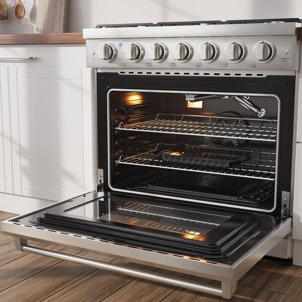 36 in. 6-Burners Slide-in Gas Range with Triple-Layer Tempered Glass Door in Stainless Steel