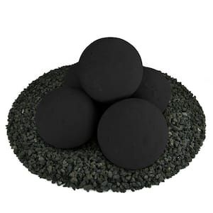 6 in. Set of 5 Ceramic Fire Balls in Midnight Black