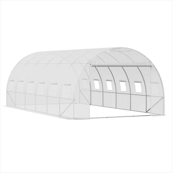 Walk-in Tunnel Greenhouse, 9 ft. x 19 ft. x 6 ft. Galvanized SteelWhite Greenhouse with 12-Windows for Outdoor Use