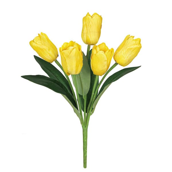 12 in. Yellow Artificial Tulip Flower Stem Bush Bouquet (Set-6)