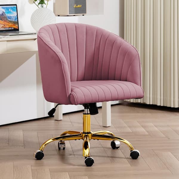 JEAREY Modern Purple Velvet Height Adjustable Office Desk Chair with Upholstered Back for Home Office Bedroom Study
