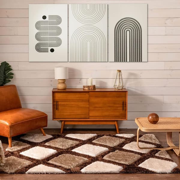 San Francisco Posh Brown Modern Geometric Trellis 7 ft. 10 in. x 9 ft. 10 in. 3D Carved Shag Area Rug