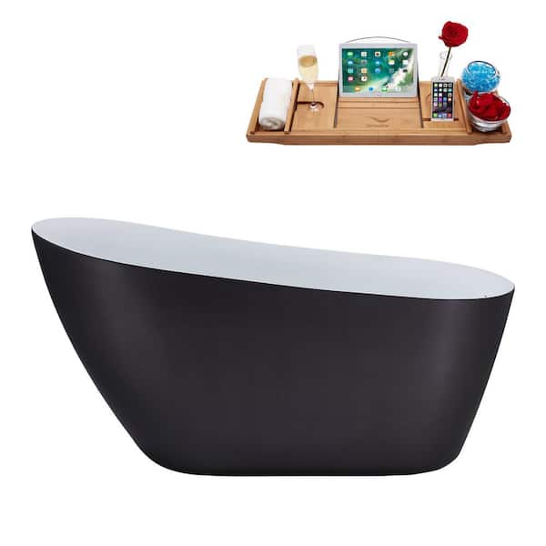 Streamline 59 in. Acrylic Flatbottom Non-Whirlpool Bathtub in Matte Gray With Matte Oil Rubbed Bronze Drain
