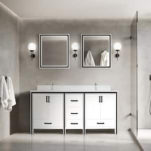 Ziva 80 in W x 22 in D White Double Bath Vanity, White Quartz Top and 30 in Mirrors