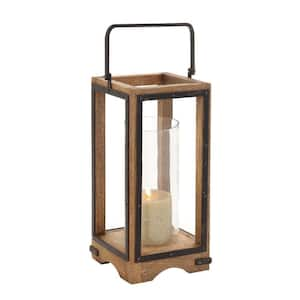 22 in. H Brown Mango Wood Handmade Decorative Candle Lantern