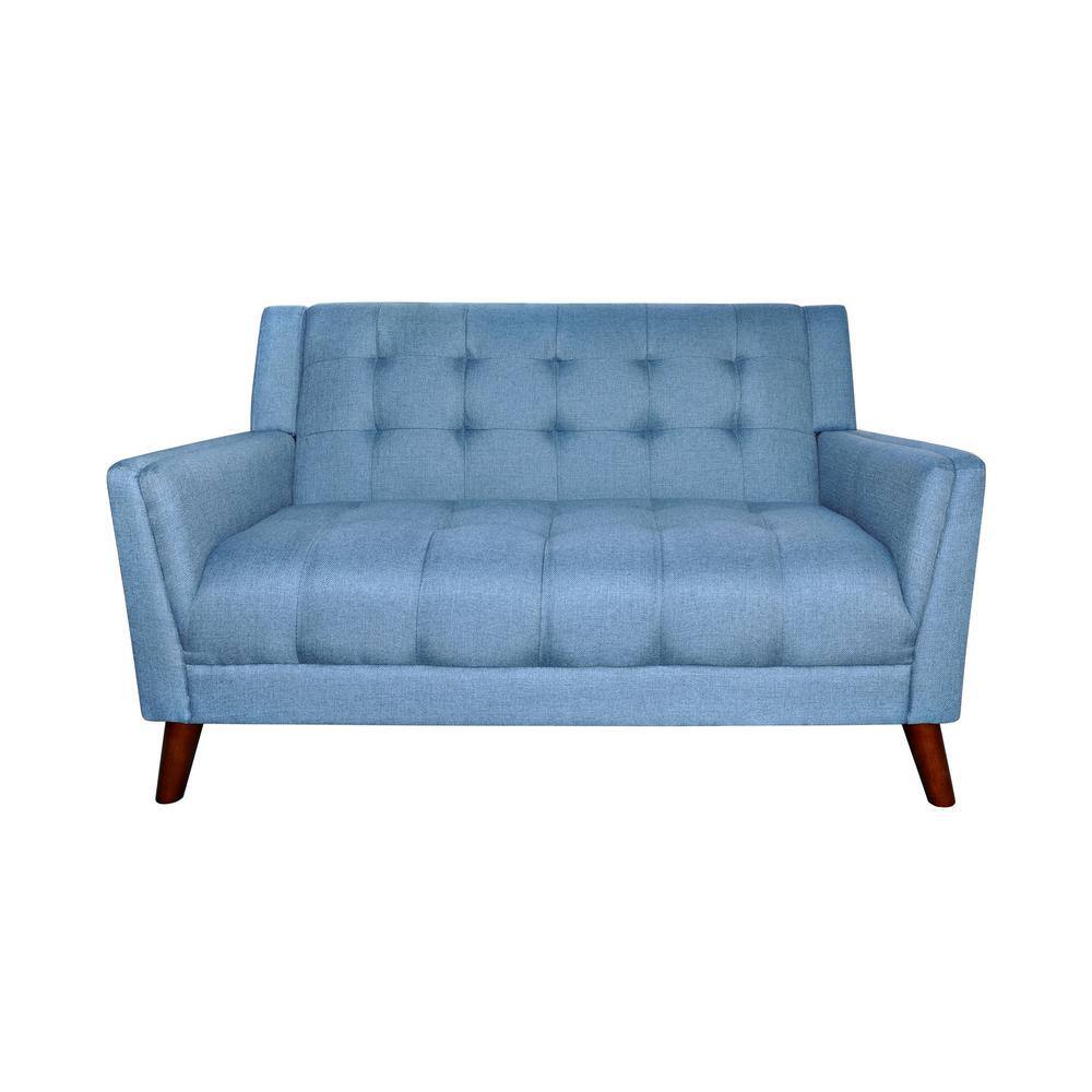 Evelyn Blue and Walnut Mid-Century Modern Arm Chair and Loveseat Set
