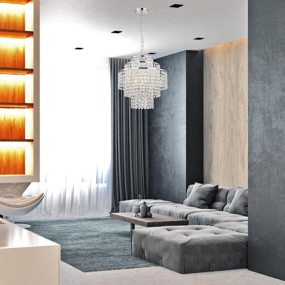 Glam Chrome and Crystal 4-Light Tiered Chandelier