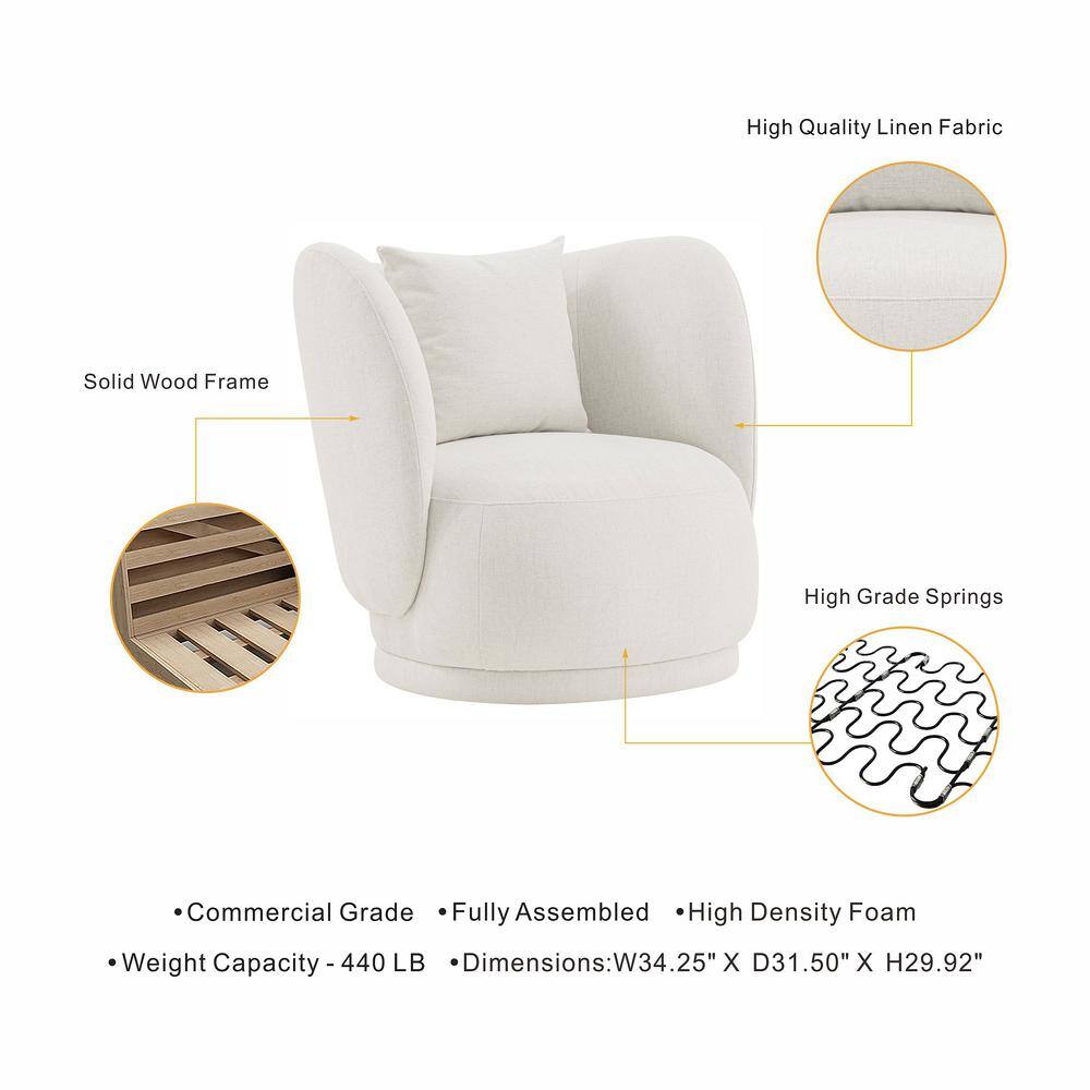 Set of 2 Cream Linen Upholstered Accent Chairs with Pillows