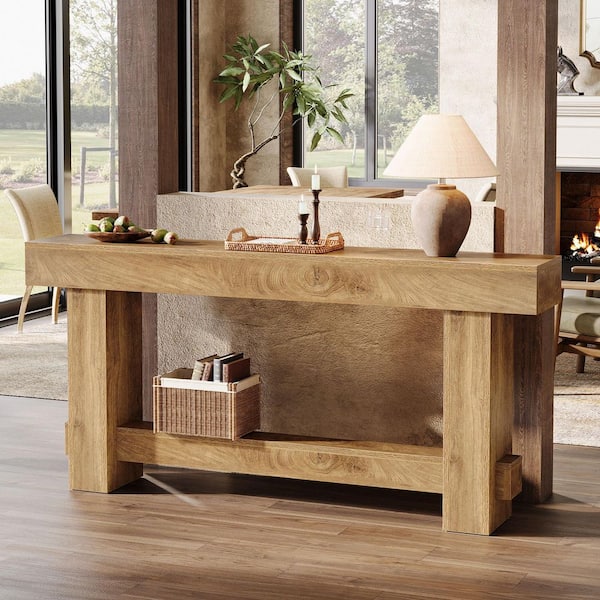Turrella 70.9 in. Light Brown Entryway Table, Rectangle Wood Farmhouse Console Table with Thick Legs for Living Room