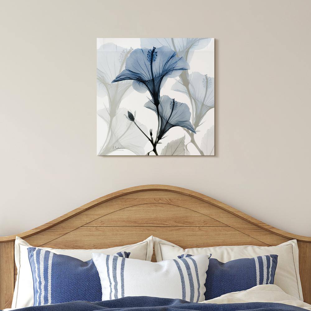 24" Blue X-Ray Floral Tempered Glass Wall Art
