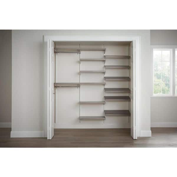 Everbilt Genevieve 6 ft. Gray Adjustable Closet Organizer Double Hanging Rod with Shoe Rack and 6 Shelves