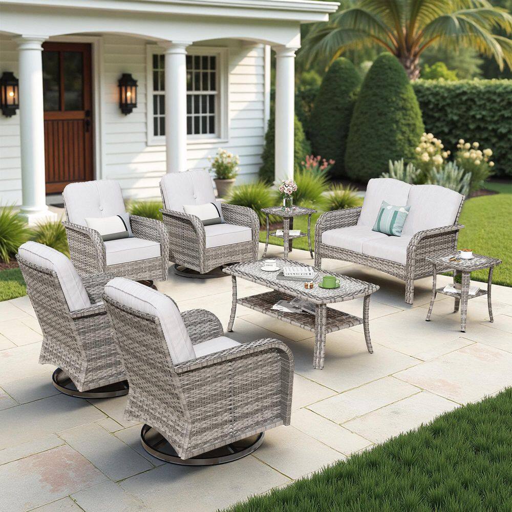Meis Gray 8-Piece Wicker Patio Conversation Set with Gray Cushions and Swivel Chairs price history on PriceWatchPro