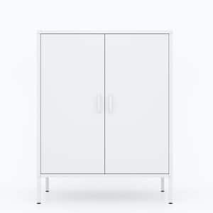 31.5 in. W x 15.75 in. D x 39.96 in. H White Linen Cabinet Metal Storage Locker Cabinet, Mesh Doors, Adjustable Shelves