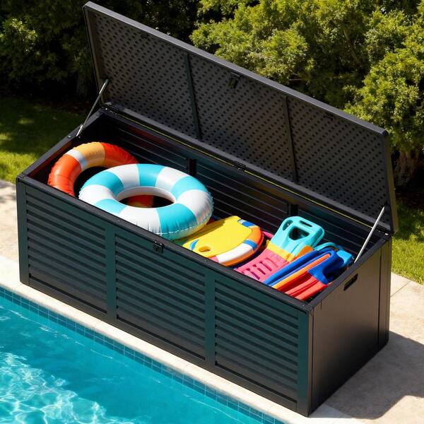 BTMWAY 130 Gal. Black Upgraded Resin Deck Box, Outdoor Storage Box