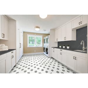 Retro Bianco White and Black Mod Petal 12 in. x 12 in. Matte Porcelain Mesh-Mounted Mosaic Tile (14.55 sq. ft./Case)