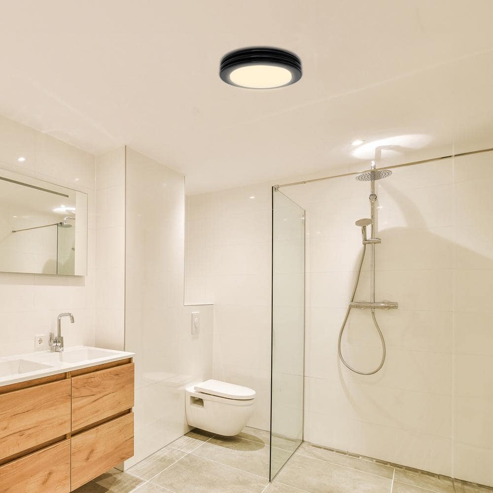Matte Black Round Bathroom Exhaust Fan with Dimmable LED Light