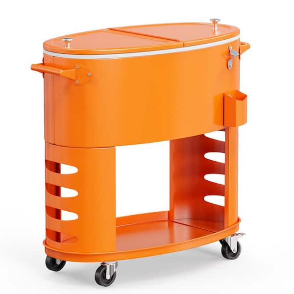 70 qt. Orange Oval Freezer Patio Cooler Cart