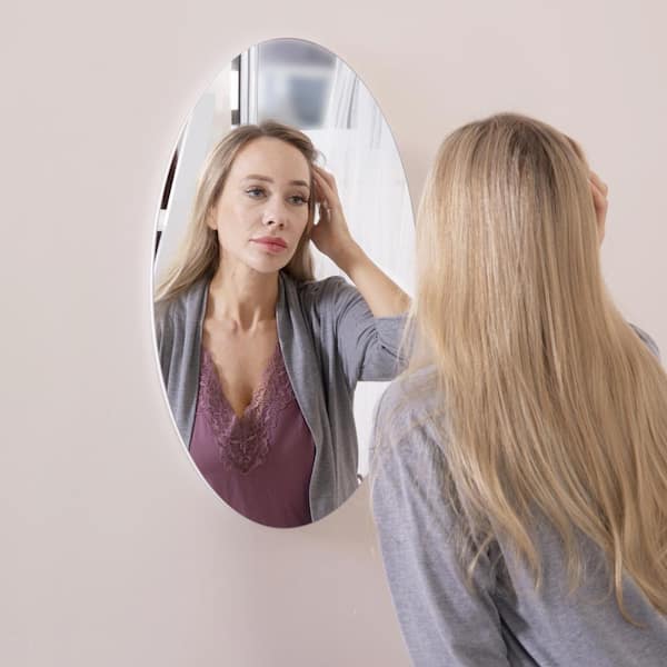 15 in. W x 25 in. H Round Frameless Beveled Wall Mounted Bathroom Mirror HD Makeup Vanity Mirror Home Decoration(1Piece)