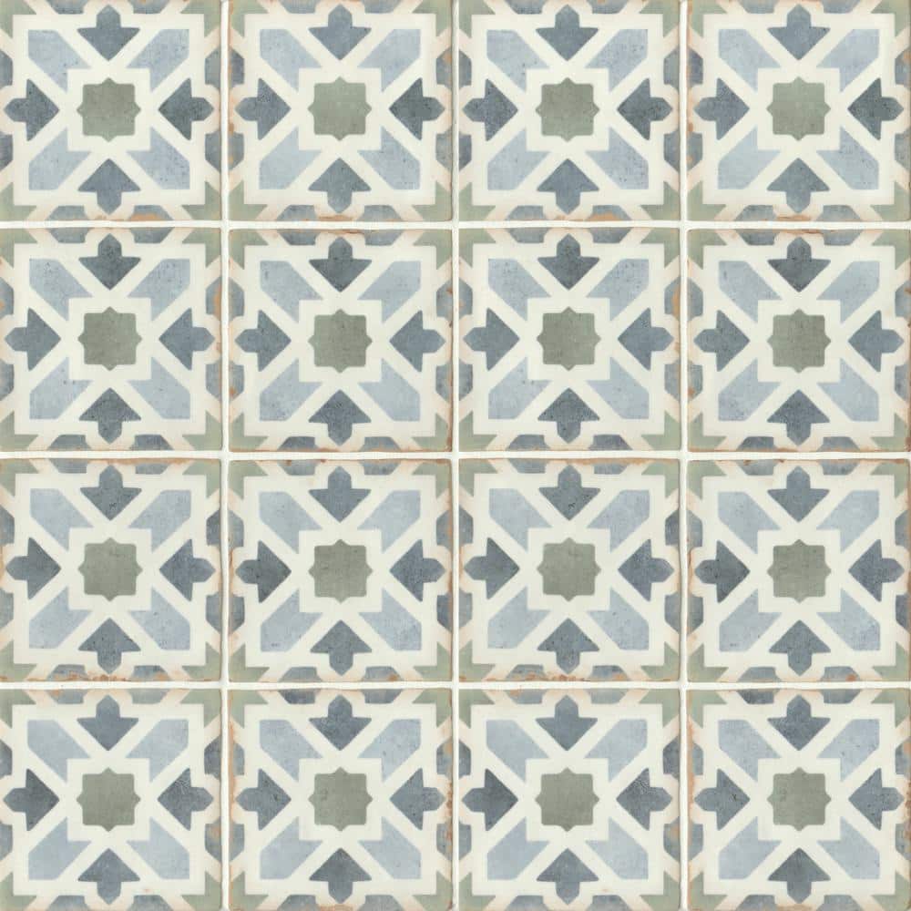 Casablanca 5" x 5" Green and Blue Ceramic Tile