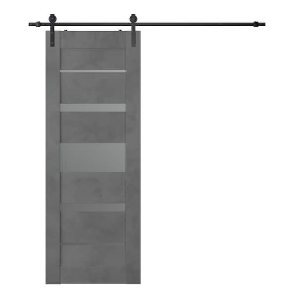 Belldinni Vona 07-03 36 in. x 80 in. 5-Lite Frosted Glass Dark Urban Composite Core Wood Sliding Barn Door with Hardware Kit