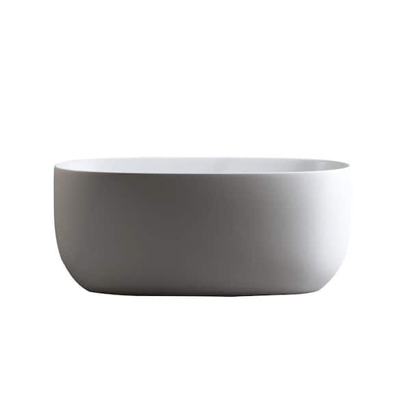 47 in. Soaking Solid Surface Resin Stone Freestanding Flatbottom Bathtub With Pop-up Drainage in Matte White