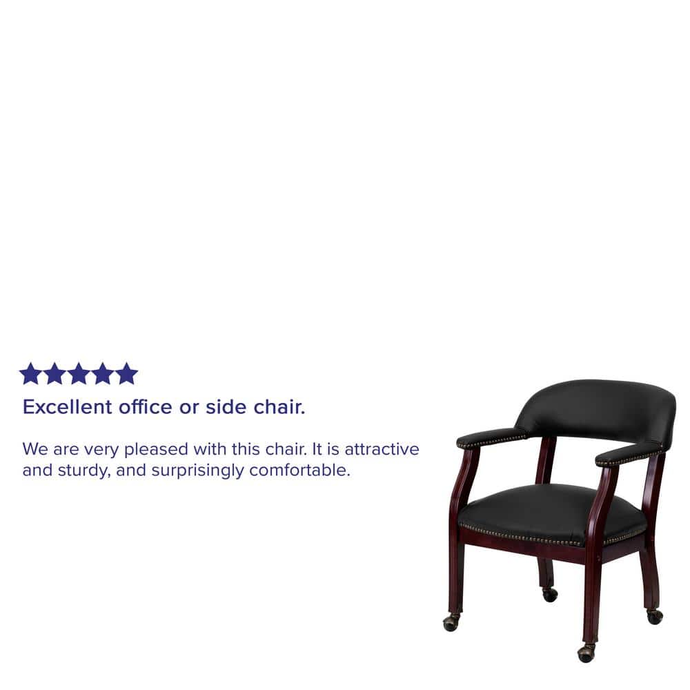Black Leather Mid-Back Conference Chair with Wood Frame