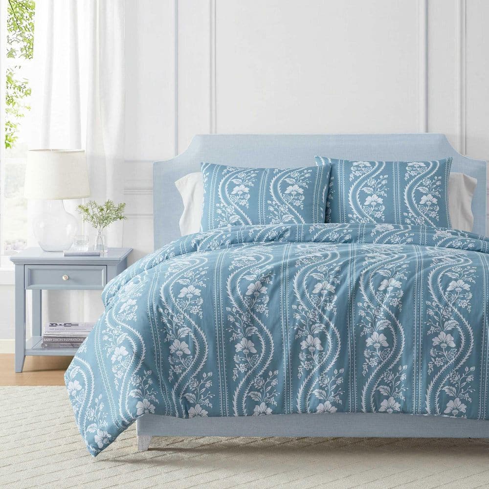 Sophia Stripe 2-Piece Mountain Range Blue Cotton Sateen Twin Comforter Set price history on PriceWatchPro