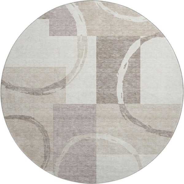 Addison Rugs Mayfield Premium Machine Washable Abstract AMF943 Ivory 8 ft. x 8 ft. Round Rug