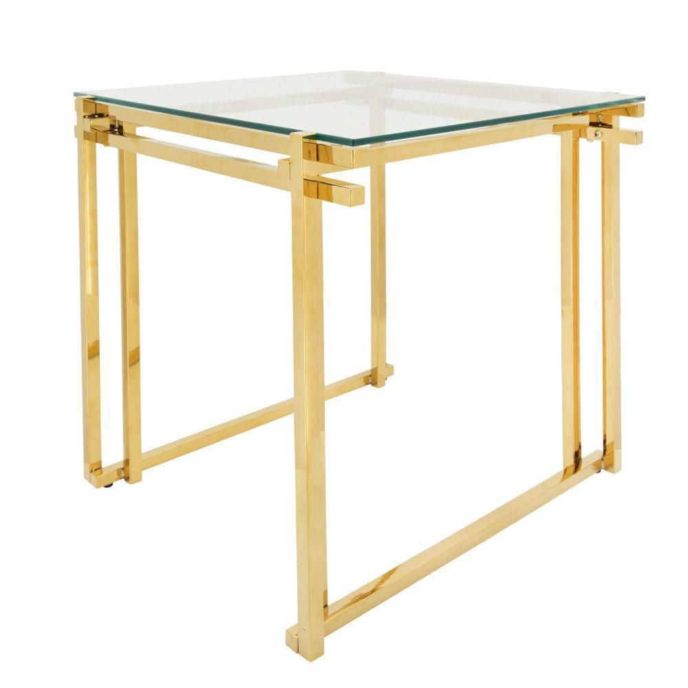 Elegant Gold Stainless Steel and Clear Glass Square Side Table