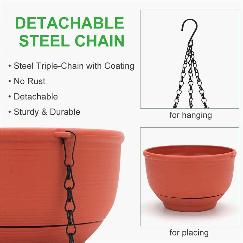 8-Inch Terracotta Plastic Hanging Planter with Detachable Base, 2-Pack