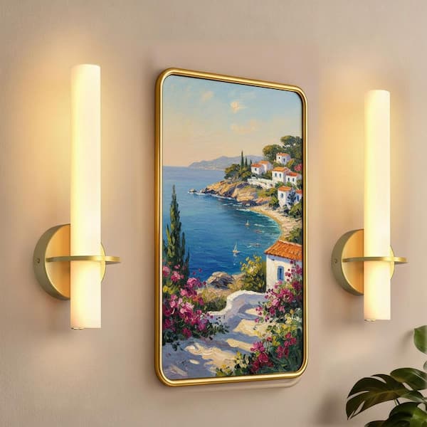 2 in. 1-Light Modern LED Gold Wall Sconce Light, Dimmable Frosted Shade Wall Lighting for Bedroom Hallway (2-Pack)