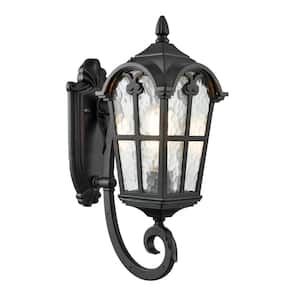 9 in. Black Outdoor Hardwired Lantern Wall Sconce with No Bulbs Included