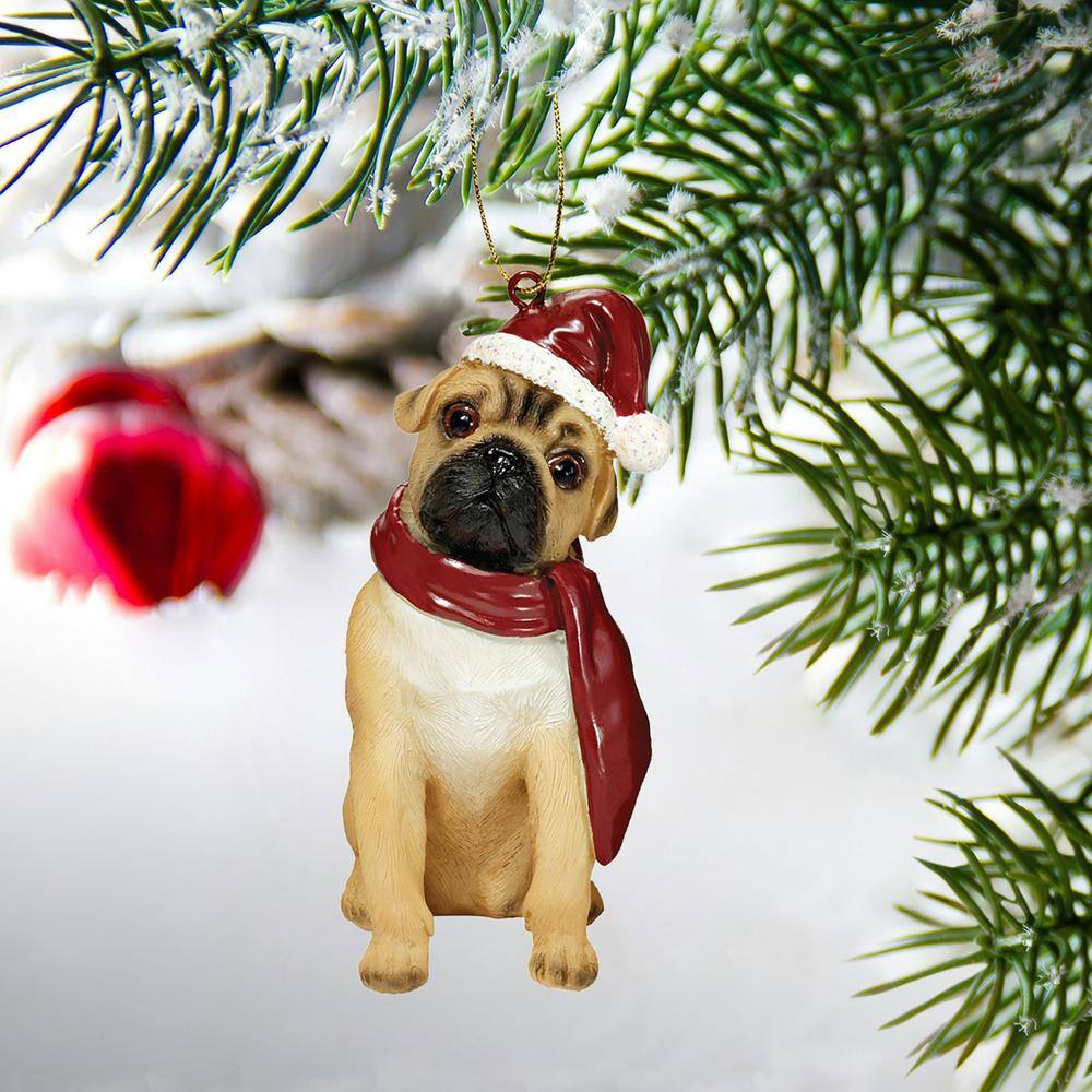 Festive Pug Dog Ornament with Santa Hat and Scarf