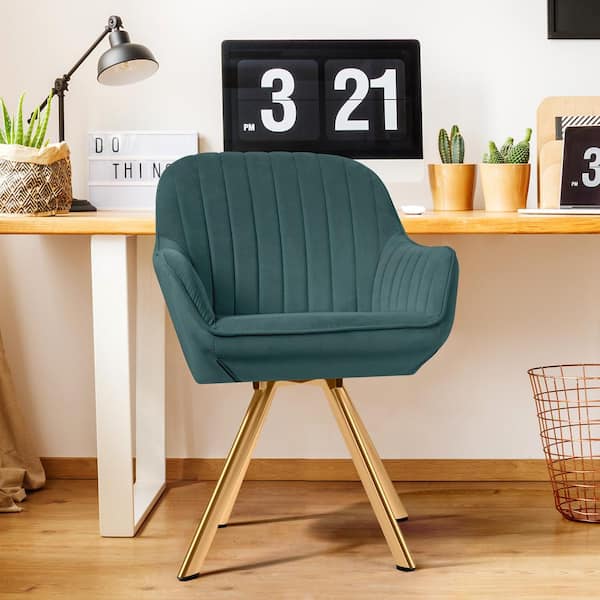 JEAREY 24 in. Dark Green Fabric Swivel Arm Chair with Metal Legs