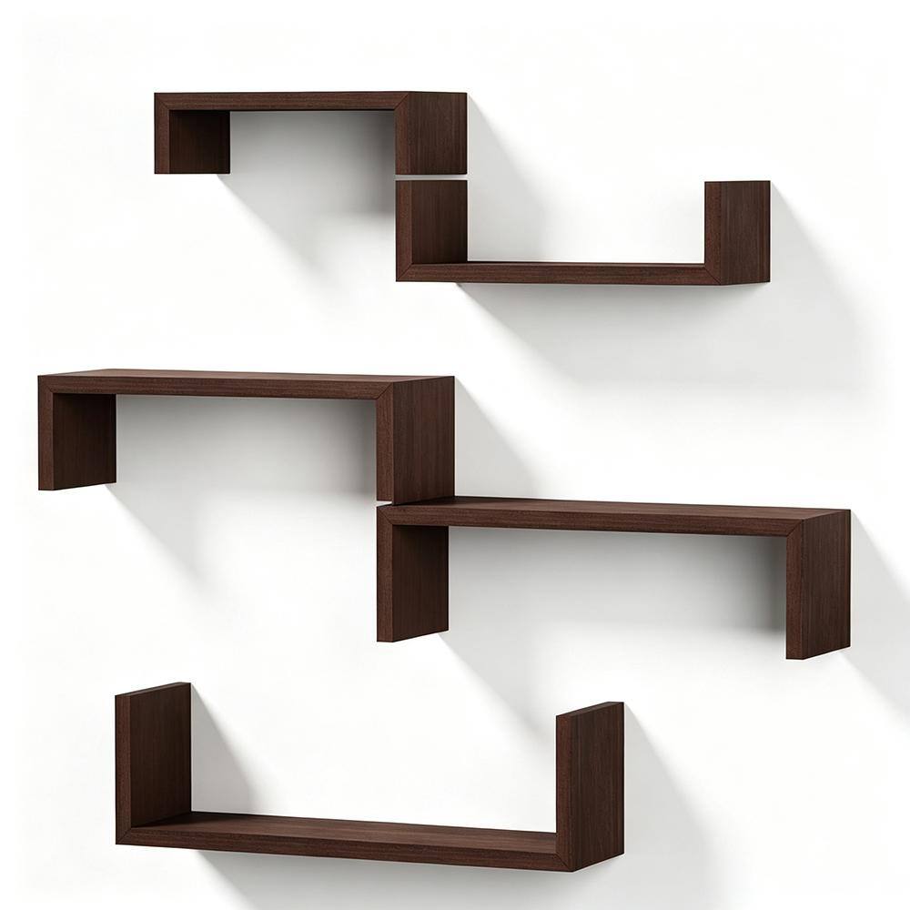 Dark Walnut Floating Wall Shelves 5-Pack Multi-Room Home Decor Storage Shelves