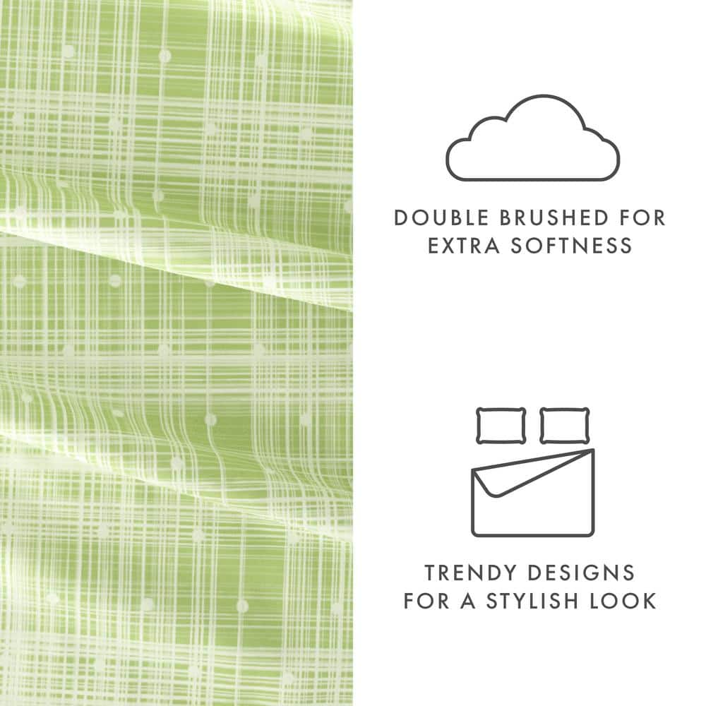 Moss Green Plaid Polka Dot Twin Microfiber Sheet Set