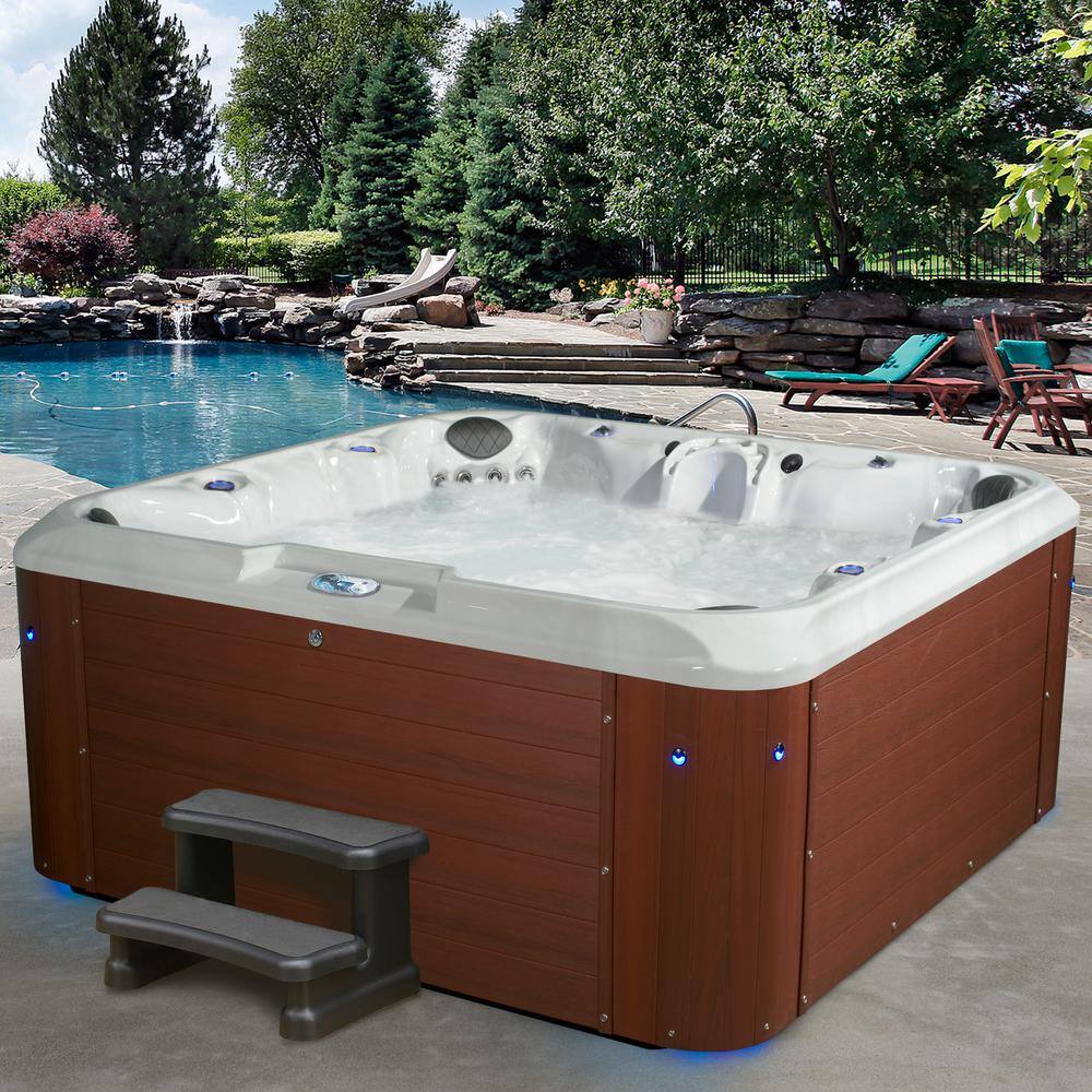 Redwood 7-Person Square Hot Tub with 100 Jets and LED Lighting