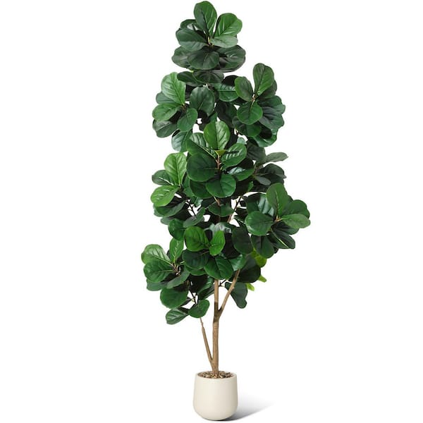 Unbranded 7ft Artificial Fiddle Leaf Fig Tree with 141 Leaves,in White  Planter Pot, Indoor Fake Floor Plants for Home Office Decor  HDxsqPHK_359KLWM5