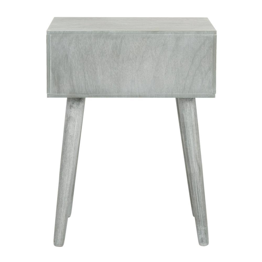 Transitional Slate Grey Rectangular Pine Wood Side Table with Storage