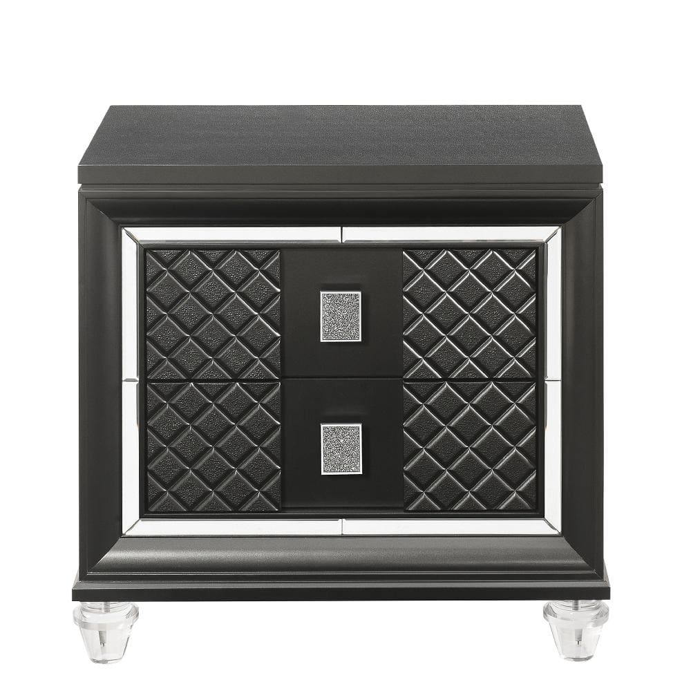 30" Gray Solid Wood Nightstand with Acrylic Legs and Embossed Fronts