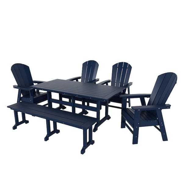 Laguna Navy Blue 6-Piece HDPE Plastic Outdoor Dinning Set with Bench