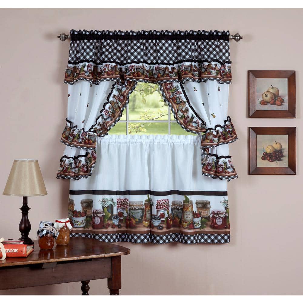 Black and White Gingham Mason Jars Cotton Polyester Tier Curtain Set