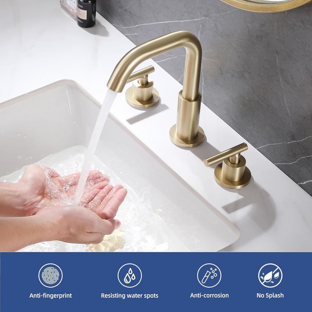 Brushed Gold Solid Brass Widespread Bathroom Faucet