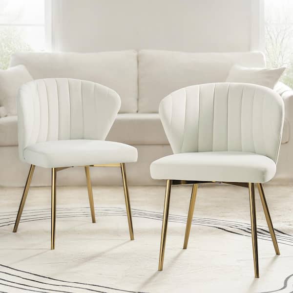 Luna Ivory Velvet 20 in.W x 19.5 in.D x 29 in.H Tufted Wingback Side Chair with Metal Legs