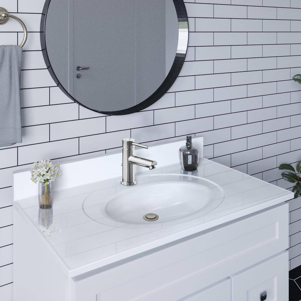 Solid White 37-Inch Cultured Marble Vanity Top with Integrated Backsplash