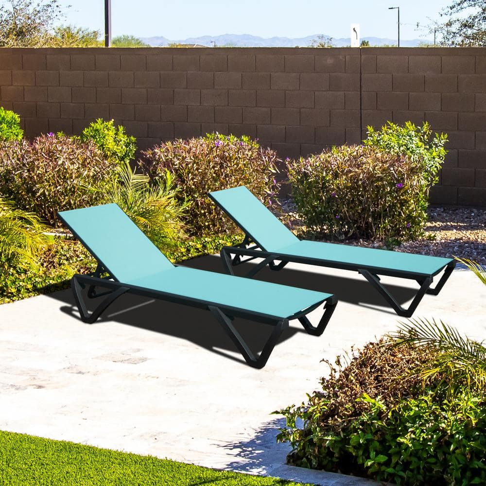 domi outdoor living 2-Piece Aluminum Outdoor Chaise Lounge Set in Turquoise Blue LLDZ0585-LB-D ...