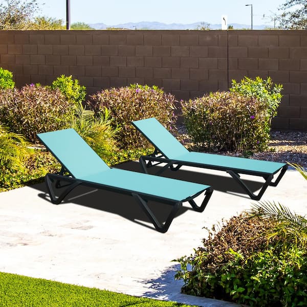 domi outdoor living 2-Piece Aluminum Outdoor Chaise Lounge Set in Turquoise Blue