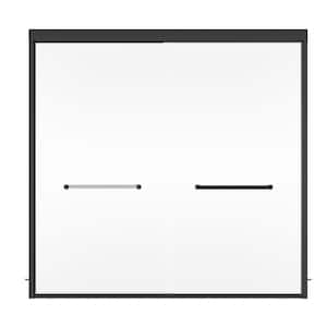 Hoven 60 in. W x 58 in. H Sliding Framed Tub Door in Matte Black with 5/16 in. Clear Glass
