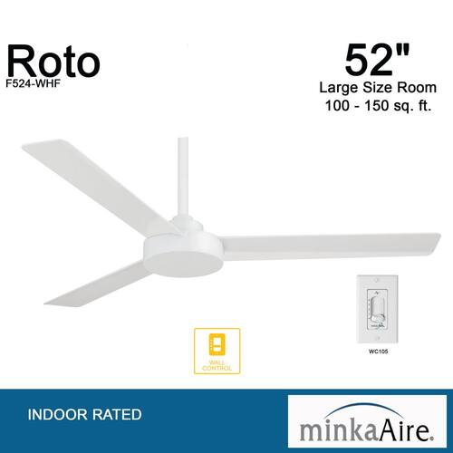 Roto 52 in. Indoor White Ceiling Fan with Wall Control Lighting